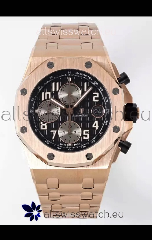 Audemars Piguet Royal Oak Offshore Black Dial Chronograph 1:1 Mirror Replica Watch - Rose Gold 