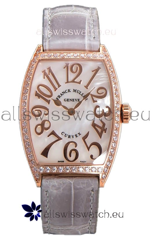 Franck Muller Cintree Curvex Mother of Pearl Dial Watch in Rose Gold Plating - Grey Strap 
