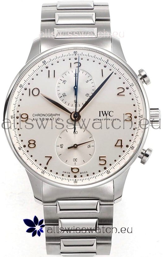 IWC Portuguese Chronograph Swiss Replica Watch in Steel Case Steel White Dial - 1:1 Mirror Replica Edition