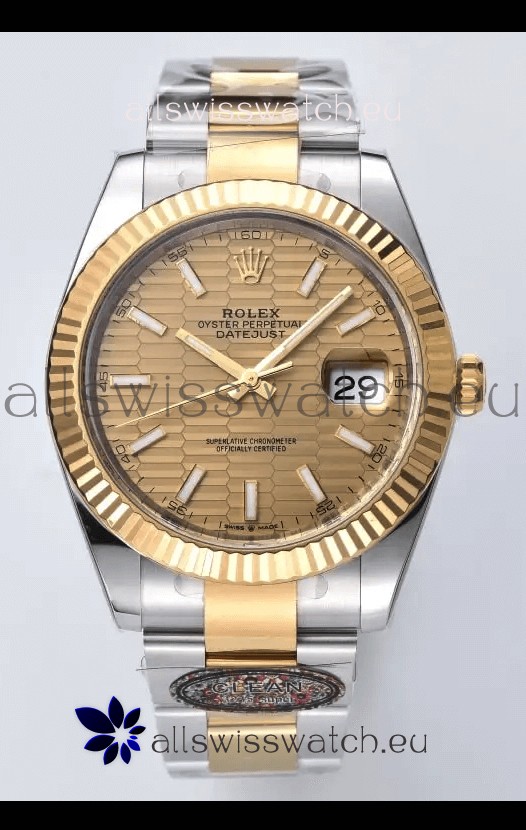 Rolex Datejust Cal.3235 Movement 1:1 Mirror Replica 904L Steel 41MM - Gold Fluted Motif Dial