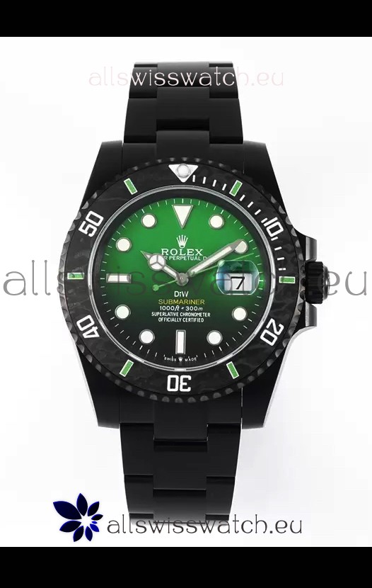 Rolex Submariner DiW Special Edition Watch in DLC Coating Carbon Bezel Green Dial 