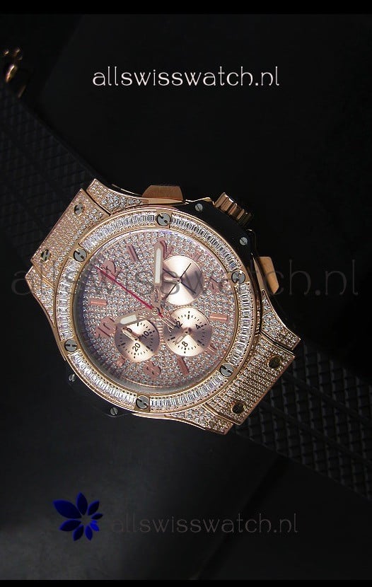 Hublot Big Bang Rose Gold Watch Quartz Movement in Black Strap