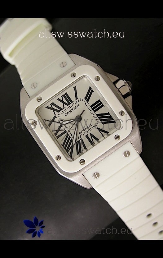 Cartier Santos 100 Swiss Ladies Automatic Replica Watch in White