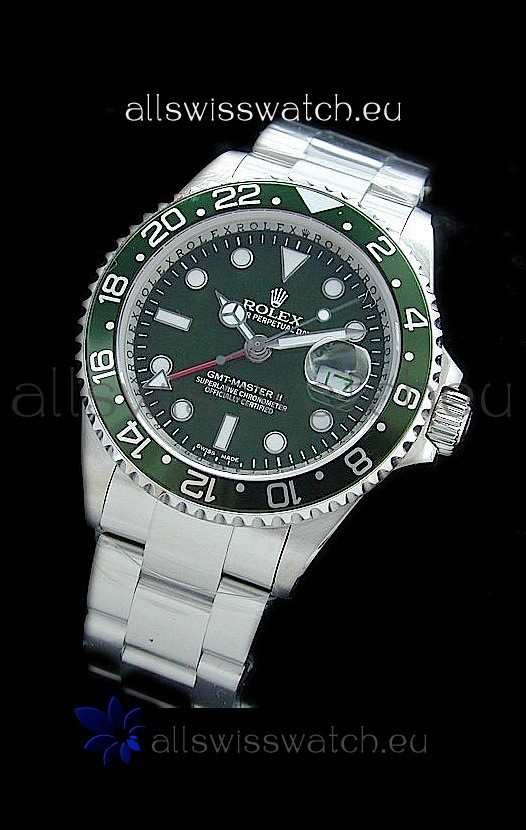 Rolex GMT Master II Swiss Replica Steel Watch in Green Dial