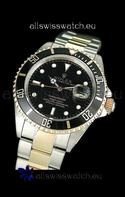 Rolex Submariner Swiss Watch in Black Bezel Two Tone Case