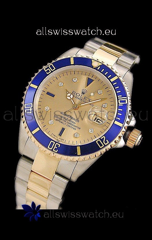 Rolex Submariner Swiss Replica Two Tone Watch in Gold Dial