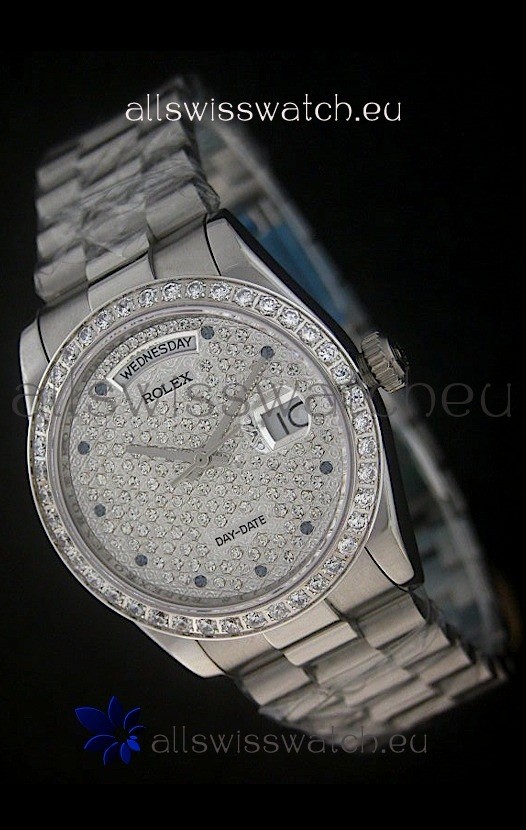 Rolex Day Date Just swiss Replica Watch in Full Diamonds Dial 