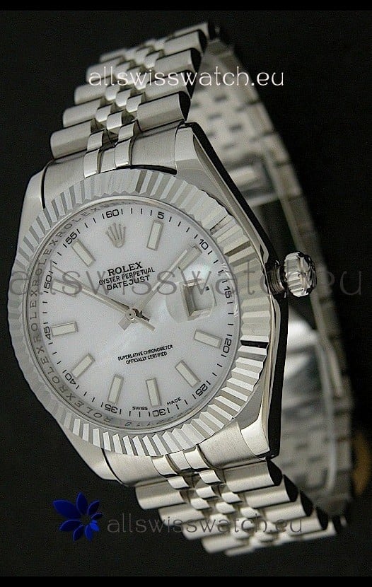 Rolex DateJust Japanese Replica Watch in Mop White Dial