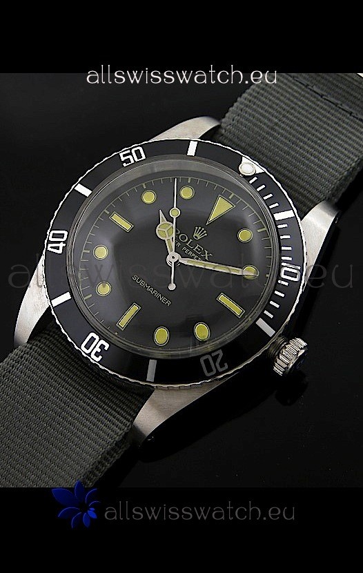 Rolex Submariner Swiss Replica Watch in Domed Crystal Grey Nylon Strap