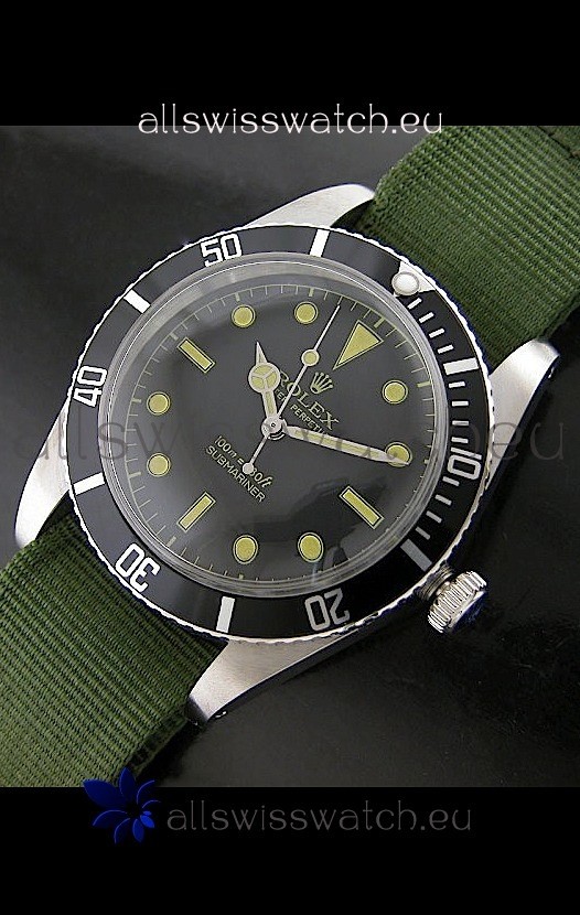 Rolex Submariner Swiss Replica Watch in Domed Crystal Green Nylon Strap