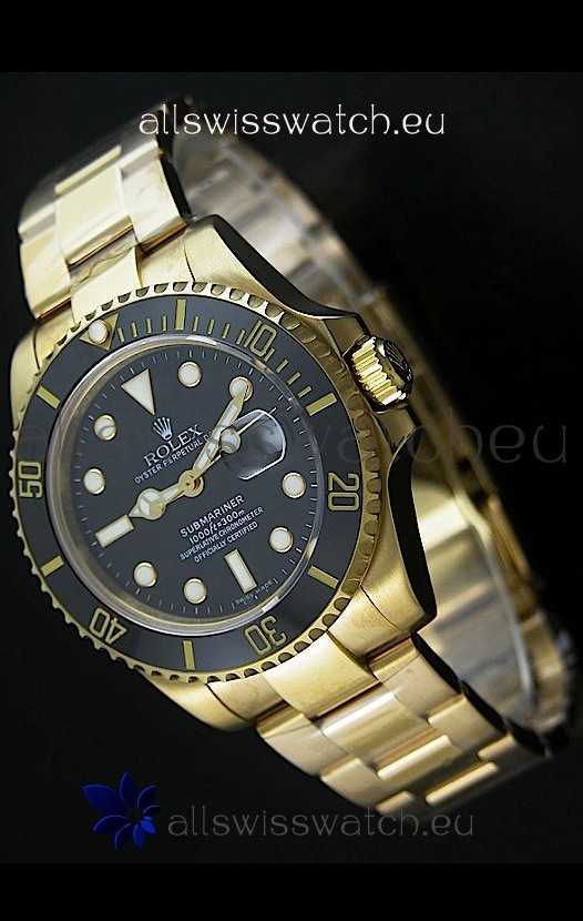 Rolex Submariner Swiss Gold Watch in Black Dial with Ceramic Bezel