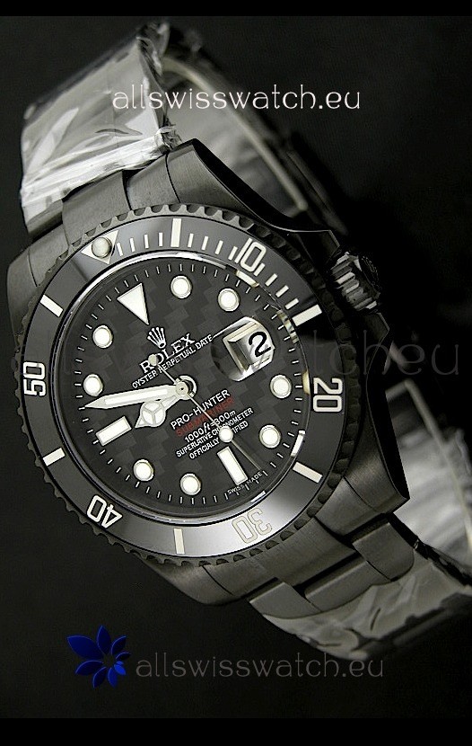 Rolex Pro Hunter Submariner Swiss Replica PVD Watch in Carbon Dial