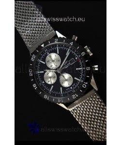 Breitling Chronoliner Steel-Black Mesh Strap in Black Dial Swiss Replica Watch 