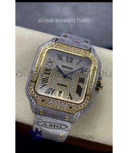 Cartier "Santos De Cartier" 904L Steel Diamonds Roman Dial 1:1 Mirror Replica - 40MM - Genuine Diamonds