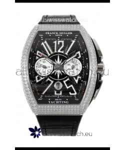 Franck Muller Vanguard V45 Chronograph 904L Steel Black Dial with Diamonds Swiss Watch