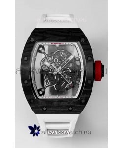 Richard Mille RM055 Black Carbon Casing White Rubber 1:1 Superclone Genuine Tourbillon Watch 