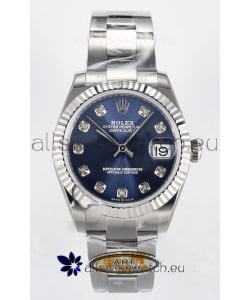 Rolex Super Clone Datejust ETA 2688 Movement 31MM Stainless Steel Blue Diamonds Dial Watch 