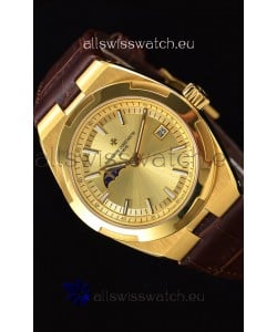 Vacheron Constantin Overseas MoonPhase Yellow Gold Swiss Watch in Brown Strap