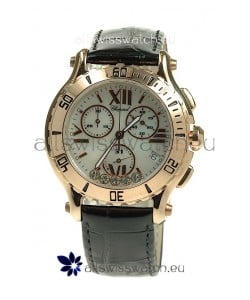 Chopard Happy Sport Diamonds Edition Replica Gold Watch in Black Strap