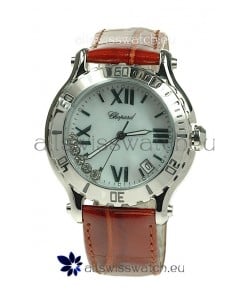 Chopard Happy Sport Diamonds Edition Replica Watch in Brown Strap