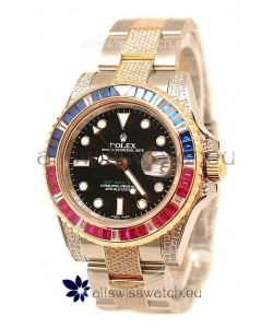Rolex GMT Masters II 2011 Edition Swiss Replica Two Tone Watch with Diamonds Casing and Bezel