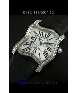 Cartier Tank Folle Ladies Replica Watch in Steel Case/Black Strap