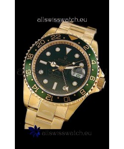 Rolex GMT Master II Swiss Replica Gold Watch in Green Bezel