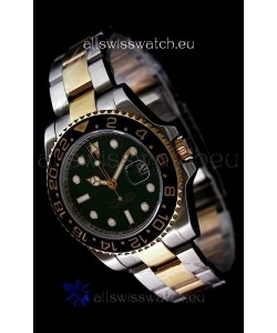 Rolex GMT Master II Swiss Replica Two Tone Gold Watch in Black Ceramic Bezel