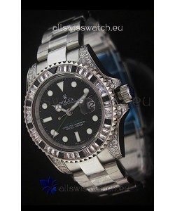 Rolex Pro-Hunter GMT Master II Swiss Replica Steel Watch in Diamond Bezel