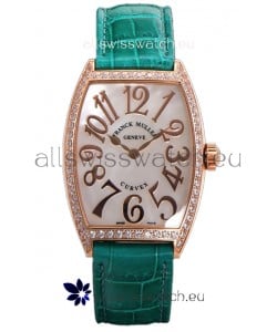 Franck Muller Cintree Curvex Mother of Pearl Dial Watch in Rose Gold Plating - Green Strap 