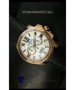 Calibre De Cartier Chronograph Japanese Replica Watch in Pink Gold