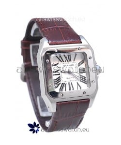 Cartier Santos 100 Japanese Ladies Replica Watch in Brown Strap