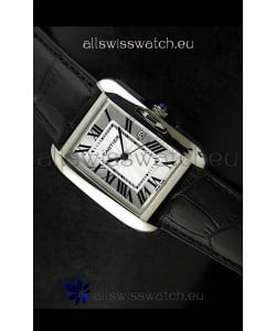 Cartier Tank Ladies Replica Watch in Steel Case/Black Strap