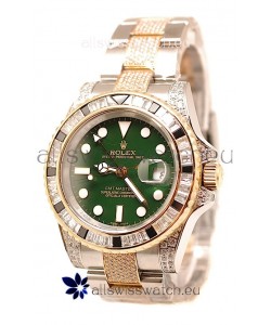 Rolex GMT Masters II 2011 Edition Swiss Replica Two Tone Watch with Diamonds Casing and Bezel
