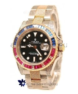 Rolex GMT Masters II 2011 Edition Swiss Replica Two Tone Watch with Diamonds Casing and Bezel