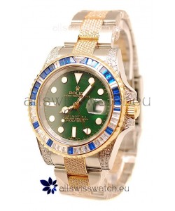 Rolex GMT Masters II 2011 Edition Swiss Replica Two Tone Watch with Diamonds Casing and Bezel