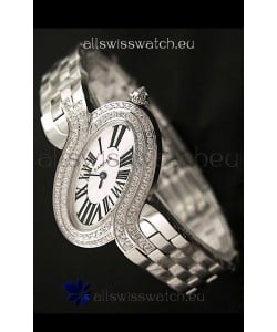 Delices De cartier Japanese Watch in Steel Strap and Diamonds Bezel