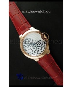 Ballon De Cartier Watch in Brown Leather Strap Leopard Dial